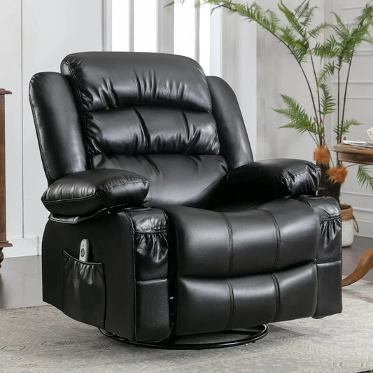 Oversized Massage Swivel Recliner Chair with Lumbar Heating, Rocker Recliner Single Sofa with Cup Holders