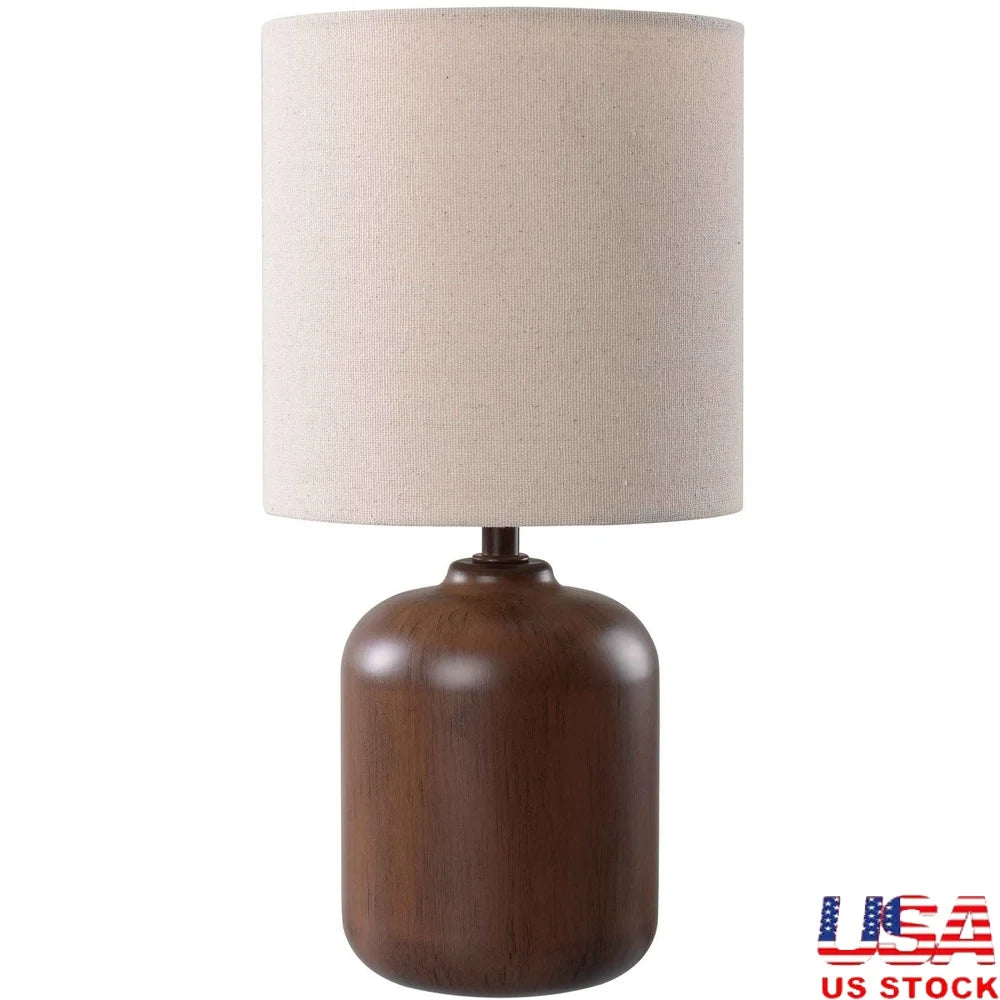 Mini Faux Wood Table Lamp with White Shade Traditional Style Energy Efficient Desk Light Living Room Bedroom Office