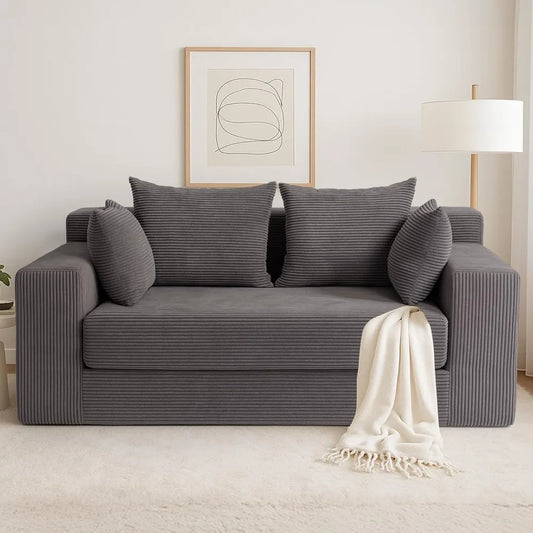 Convertible Sofa Bed, 3 in 1 Loveseat Folding Couch Bed Foldable - Boneless Couch & Floor Futon Sleeper, Corduroy Pull Out Sofa