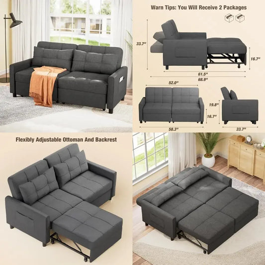 Aiho Pull Out Couch - 58 Loveseat Sofa Bed, Convertible with Separate Ottoman & Adjustable Backrest, 3-in-1 Sleeper for Small Ap