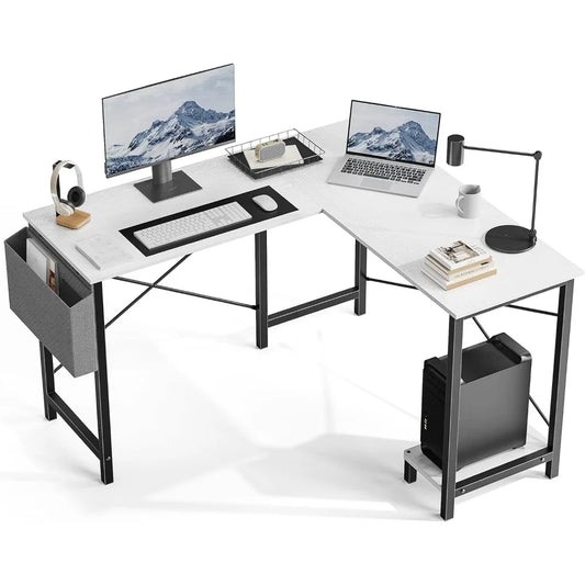 L Shaped Desk Computer Gaming Corner Table 50 Inch Home Office Writing Student Work PC Workstation with Side Storage Bag CPU St