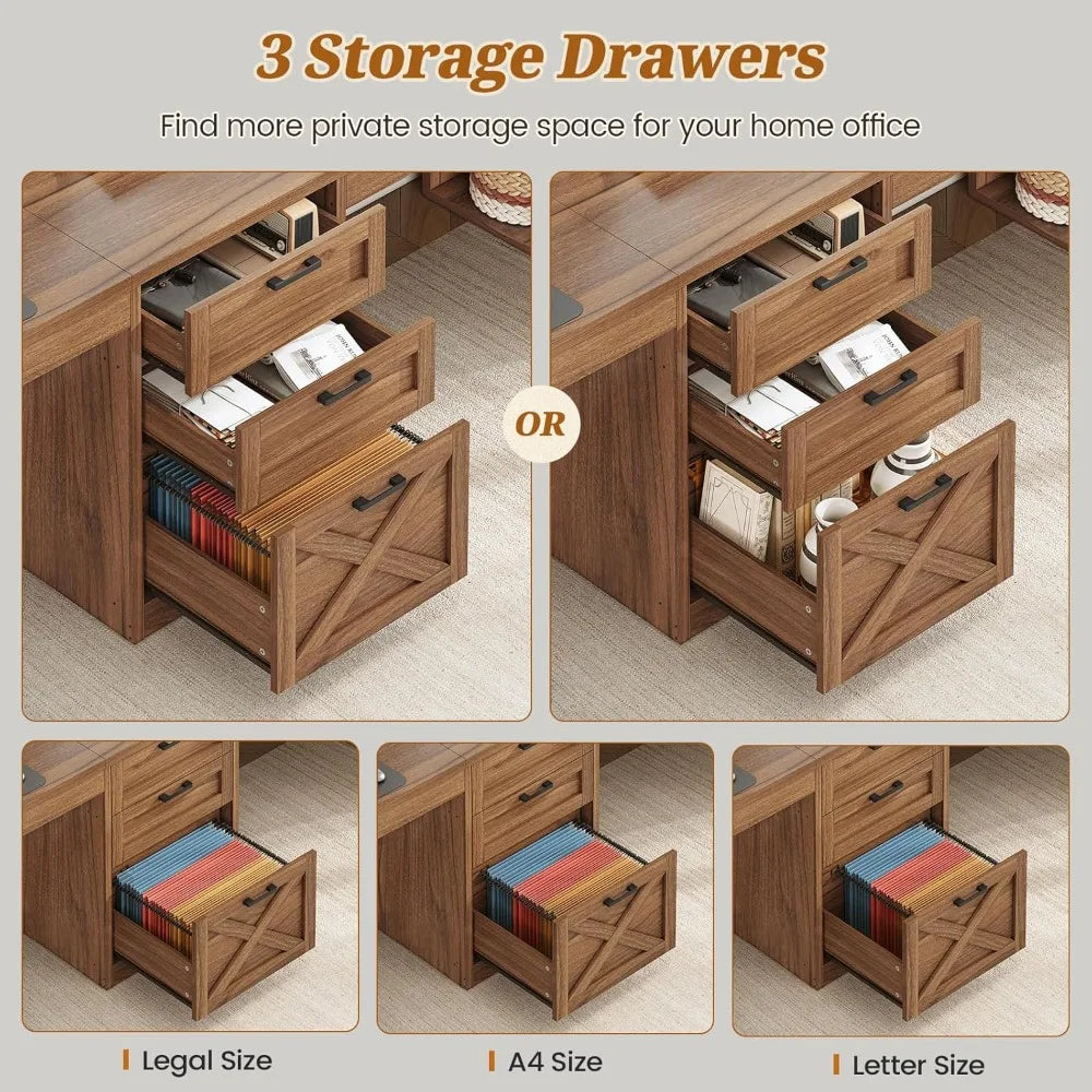 Farmhouse 96.5" Computer Desk with Drawers, 2 Person Home Office Desk, Gaming Double Desk with Storage Shelves, Long Two