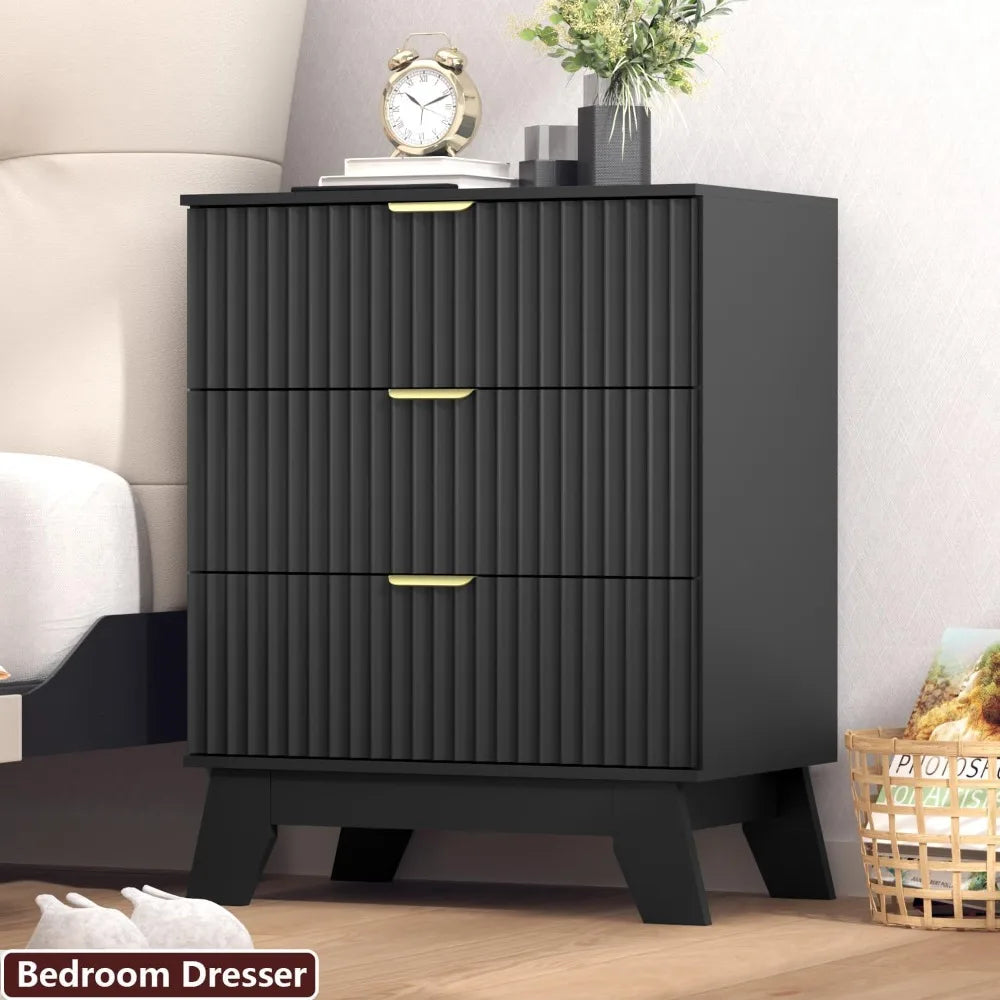 3 Drawer Dresser for Closet, Storage Cabinet and Chest of Drawers with Gold Handle