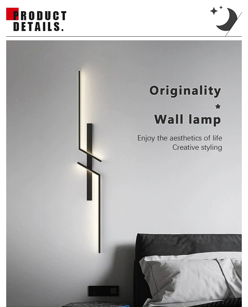 Modern LED Wall Lamp Minimalist Led 13W-18W Light Bedroom Bedside Long Strip Wall Sconces