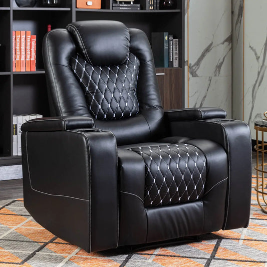 Electric Power Recliner Chair with USB Ports and Cup Holders, Breathable Leather Seating with Hidden Arm Storage