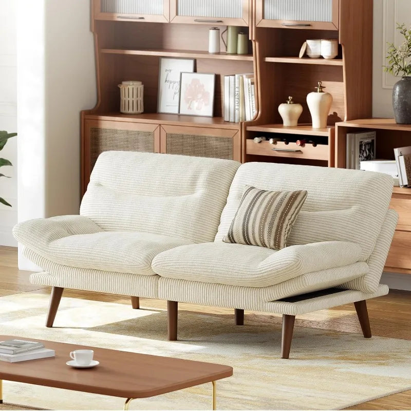 Futon Sofa Bed with Adjustable Backrest & Armrests, Convertible Futon Sofa Couch for Small Spaces,