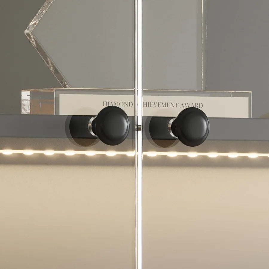 Trophy Case with Glass Doors 4Tier Display Case with Sensor LED Lights Display Cabinet with Shelves for Collectible Black Frame