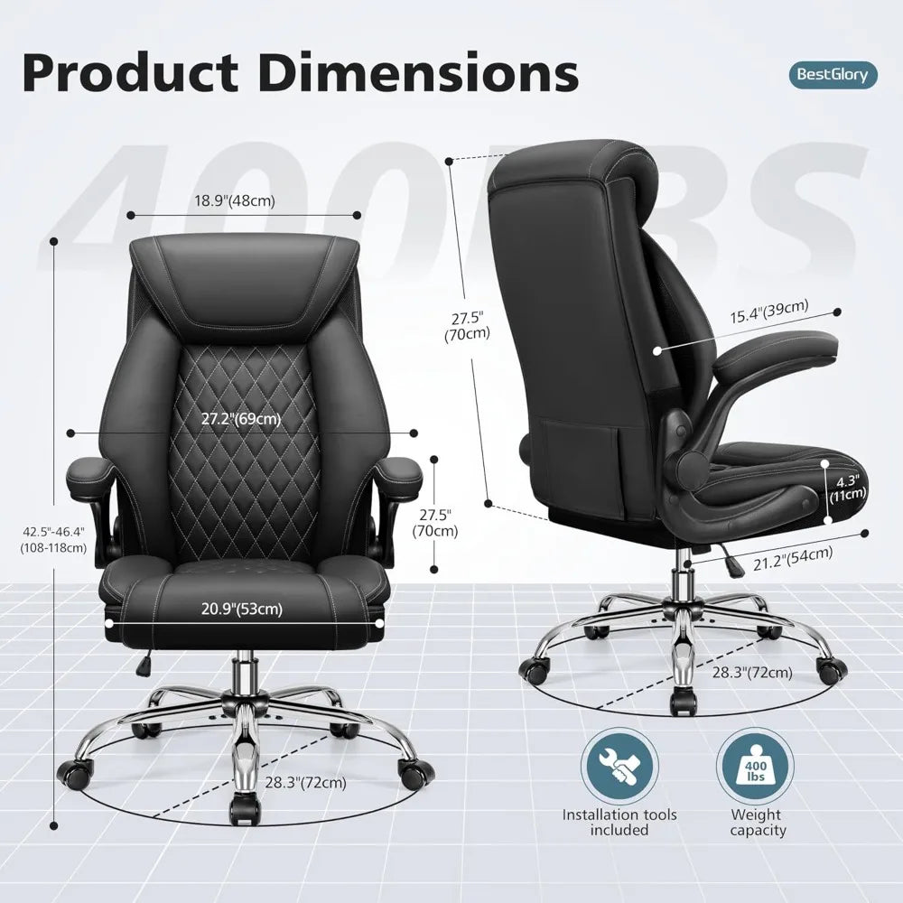 Office Chair, Ergonomic High Back Home Office Desk Chair, Big and Tall Breathable Leather Office Chair with Lumbar Support Flip-
