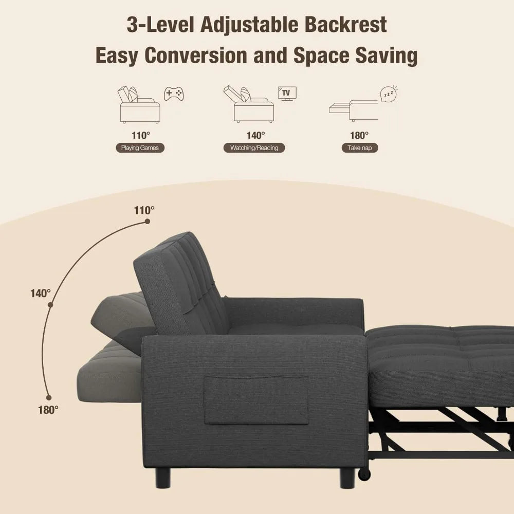 Aiho Pull Out Couch - 58 Loveseat Sofa Bed, Convertible with Separate Ottoman & Adjustable Backrest, 3-in-1 Sleeper for Small Ap