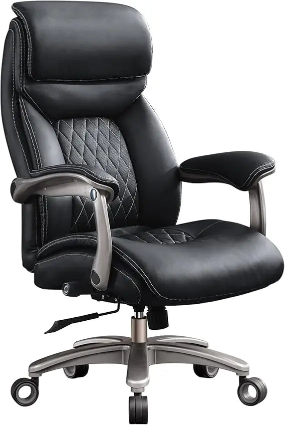 Big and Tall Office Chair with 5D Flip Arms, 600LBS PU Leather Executive Chair with Adjustable Lumbar Support 3'' Double Space W