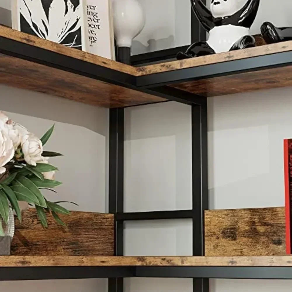 Bookshelves 6 Tiers Corner Bookcases with Baffles Etagere Shelf Storage Rack with Metal Frame for  Home Office