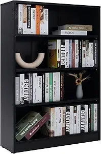 Black Bookshelf for Bedroom 4 Shelf Office Bookcase 48 Inches Tall Modern Wood Bookshelf for Living Room 4 Tier Wide