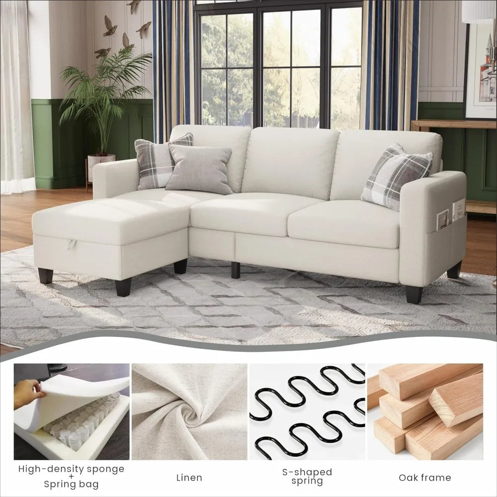 Sectional Sofa Couches for Living Room - 78''Convertible Modular Three-Seater L-Shaped Pet-Friendly Couch,Washable Sofa Cover-Be