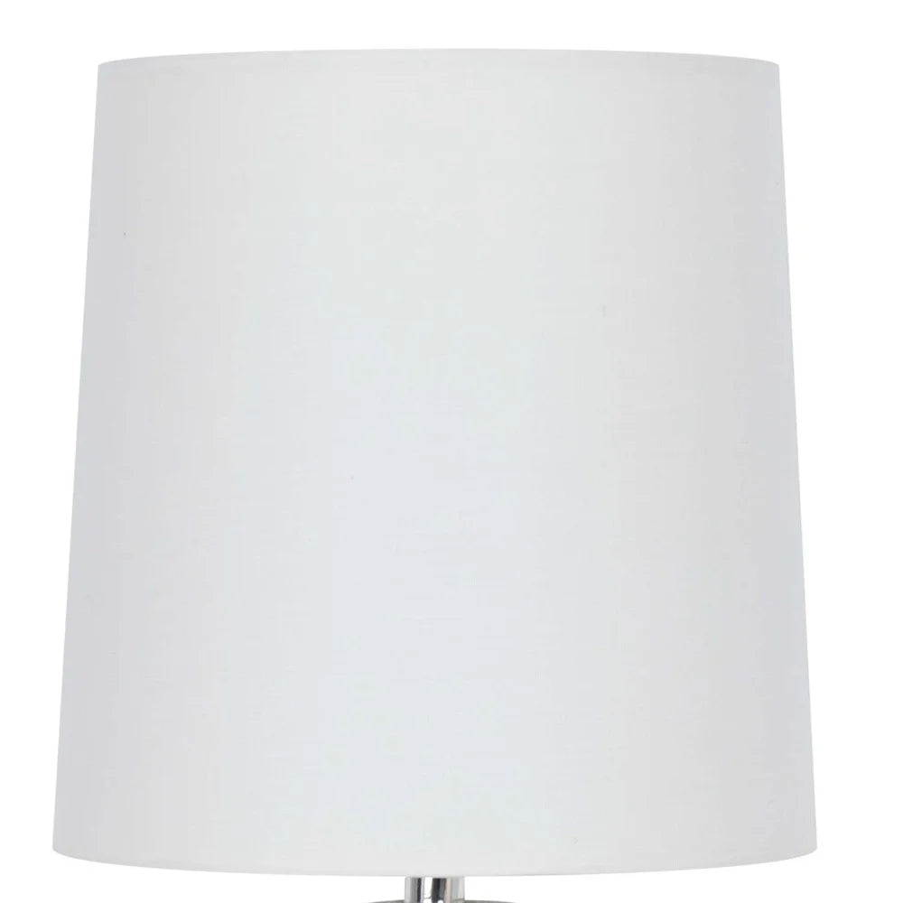 Mini Clear Glass Table Lamp with White Shade Compact Design Home Office Easy Push Thru Switch Ideal Small Spaces