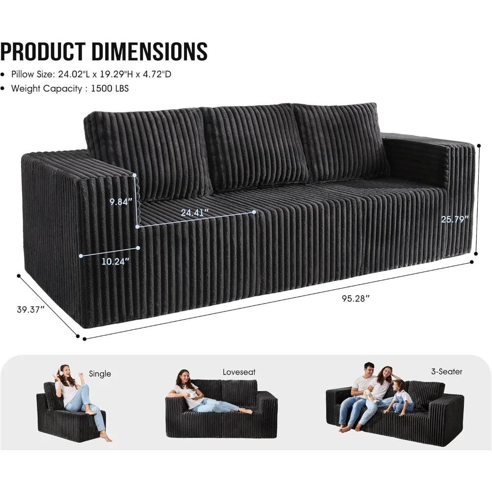 Modular Sectional Sofa 3-Seater Modular Couch with Deep Seat Memory Foam Cloud Chair with Pillows Oversized Sectional Sofa for L
