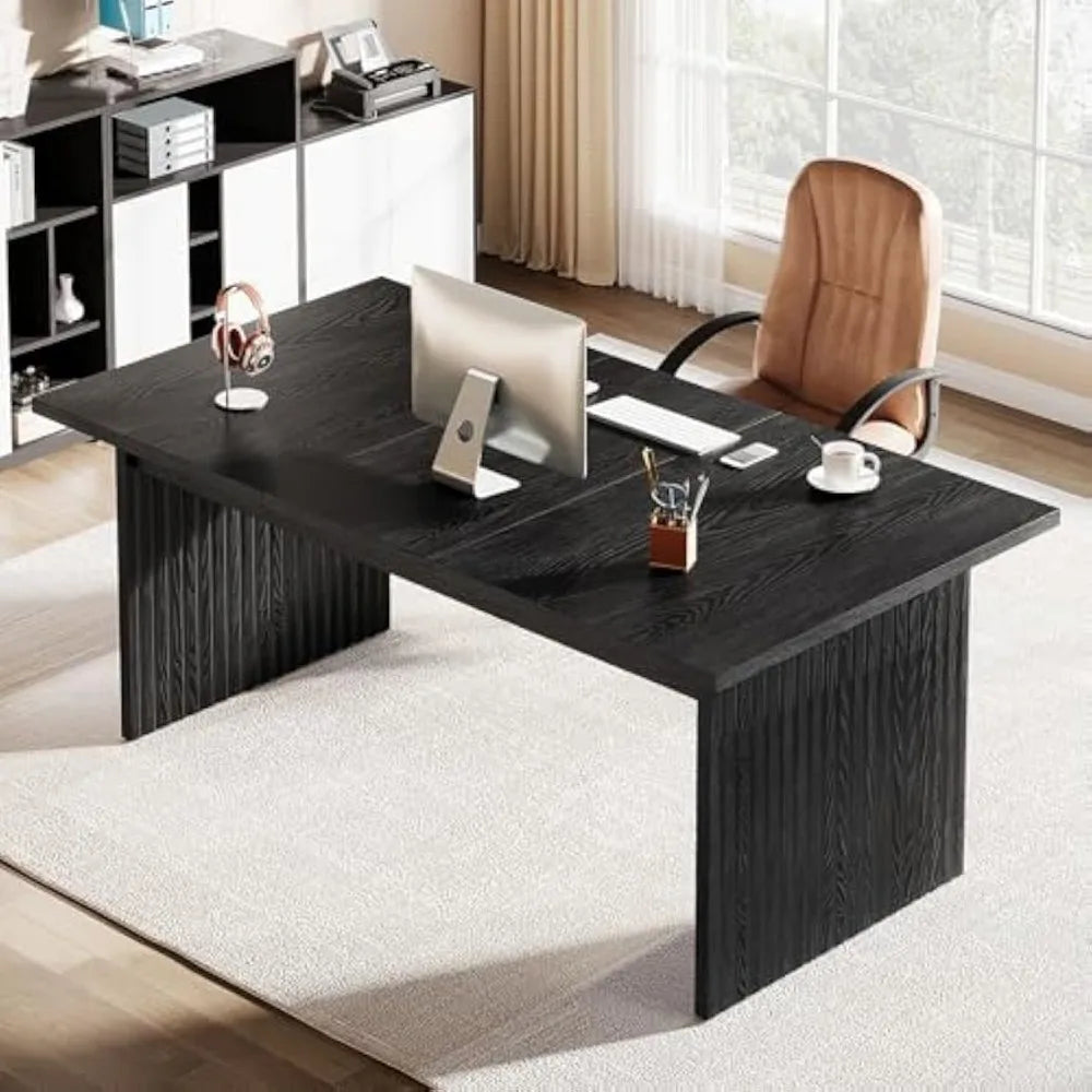 Modern Executive Desk, 63" Large Computer Office Desk, Conference Table Meeting Room Table, Simple Style Rectangle ,Black