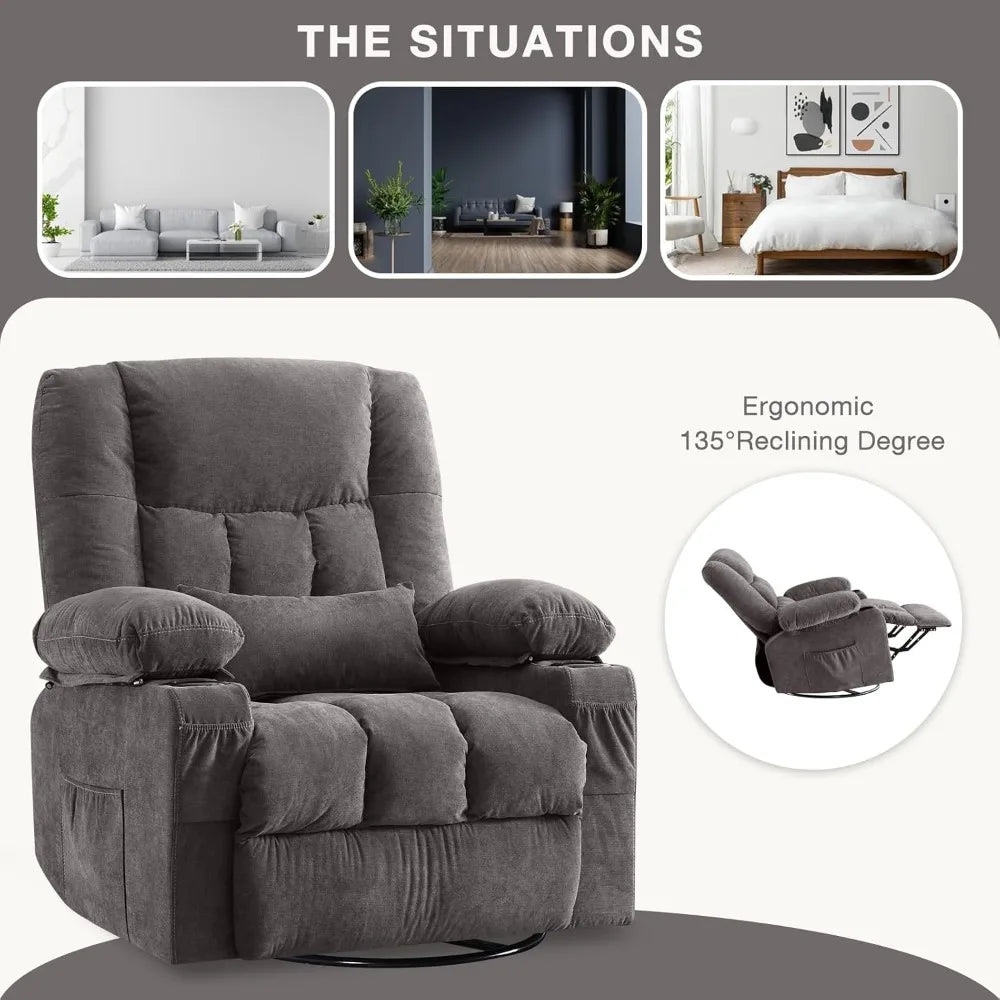 Massage Swivel Rocker Recliner Chair with Vibration Massage and Heat Ergonomic Lounge Chair for Living Room with Rocking Functio