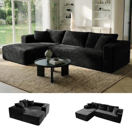 106" Cloud Couch Corduroy Modular Sectional Sofa L-Shape Boneless Couch with Wide Armrests and Cup Holders for, Customized