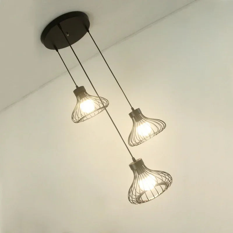 Retro Iron Restaurant Bar Chandelier Creative Black Three Single Head Small Gourd Wire Home Decor Light Fixtures