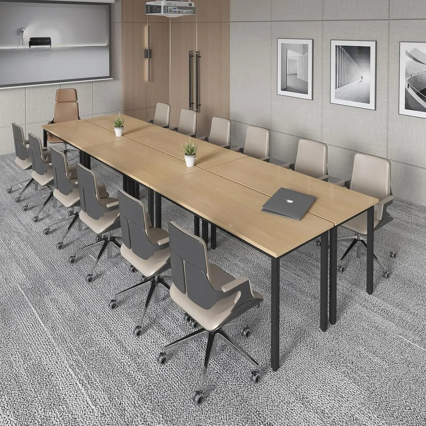 Conference Tables 9ft Office Computer Desk for Meeting Room Study Writing Printer Podcast Table for4-8 People Rustic Brown 2PCS