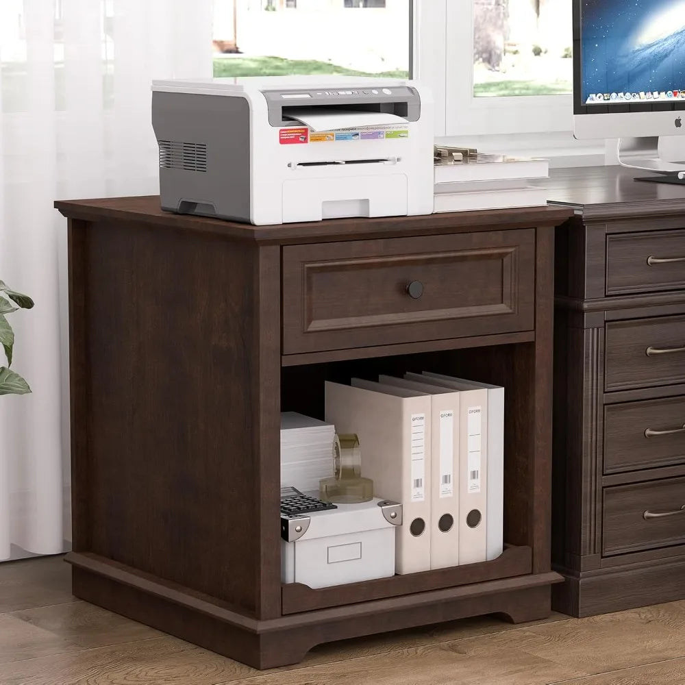 Lateral File Cabinet 3 Drawer File Cabinet with Charging Station, Wood Lateral Filing Cabinet, Printer Stand with Open Adjustabl