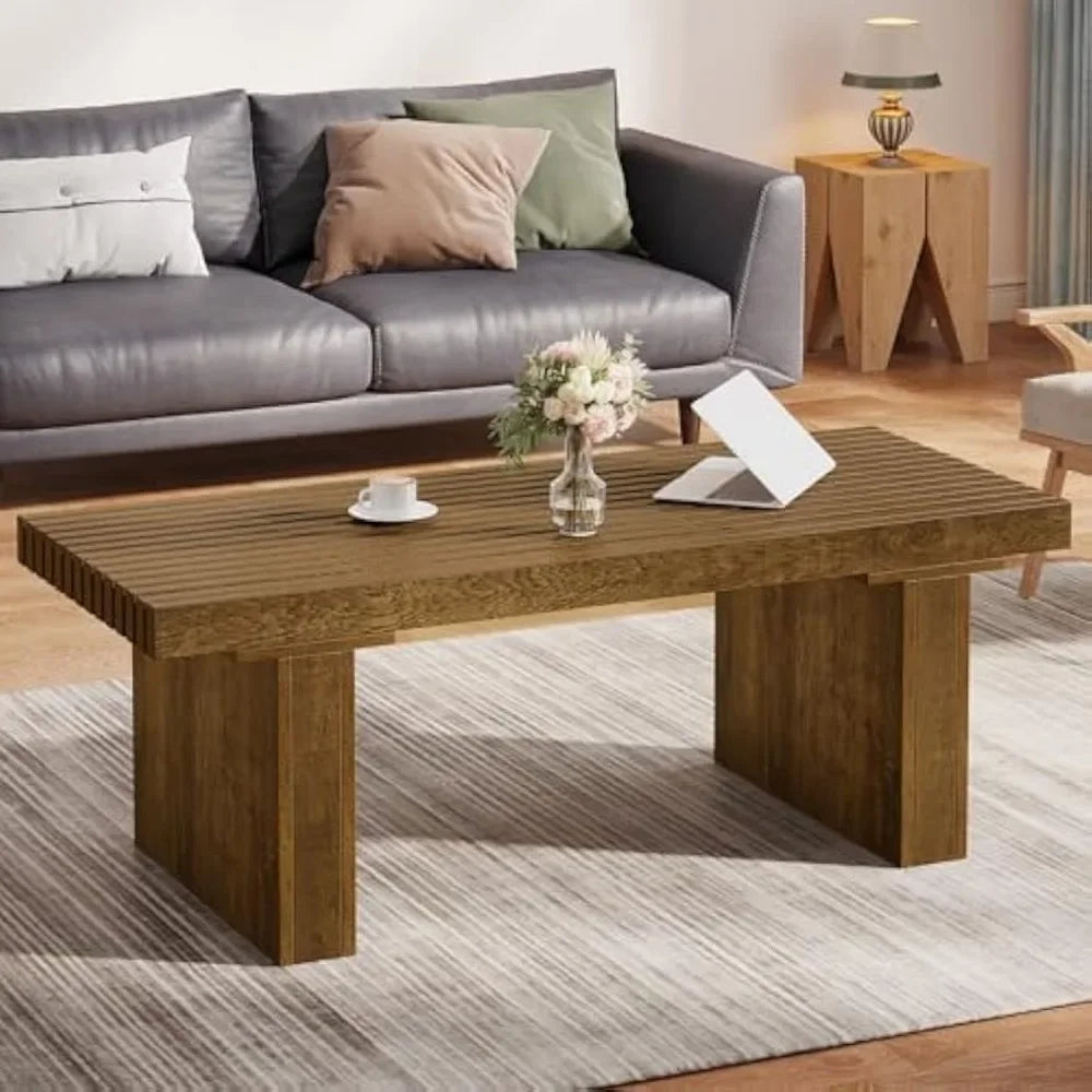 Rectangle Coffee Table: 47.24-Inch Wood Modern Coffee Table Cocktail Table for Living Room, Farmhouse Coffee Table Center