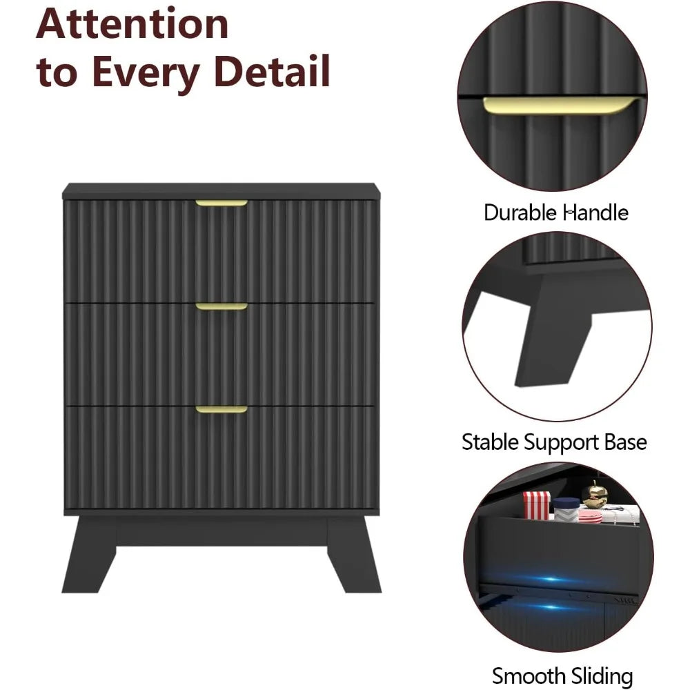 3 Drawer Dresser for Closet, Storage Cabinet and Chest of Drawers with Gold Handle