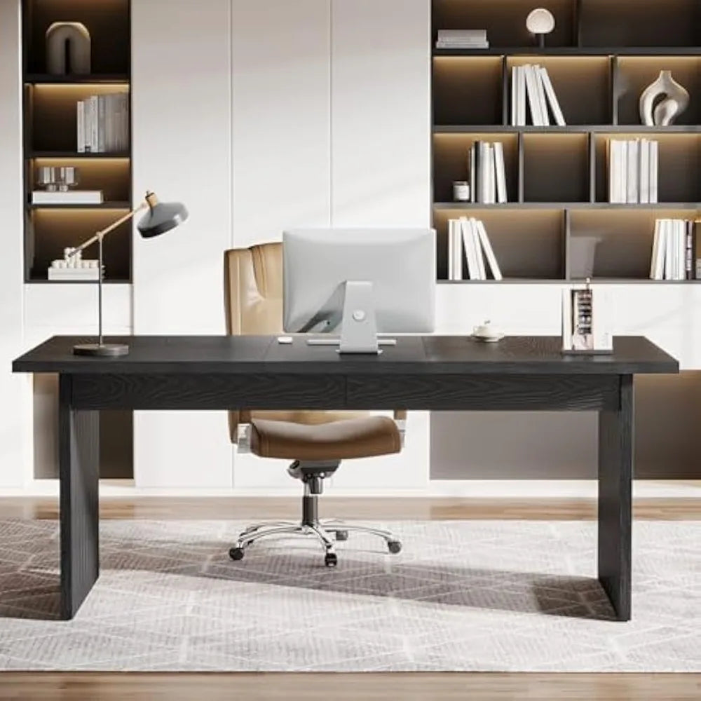 Modern Executive Desk, 63" Large Computer Office Desk, Conference Table Meeting Room Table, Simple Style Rectangle ,Black