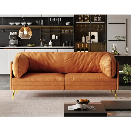 "73" Mid-Century Loveseat - Orange Fabric with Solid Wood Frame, Tool-Free Assembly for Office/Apartment"