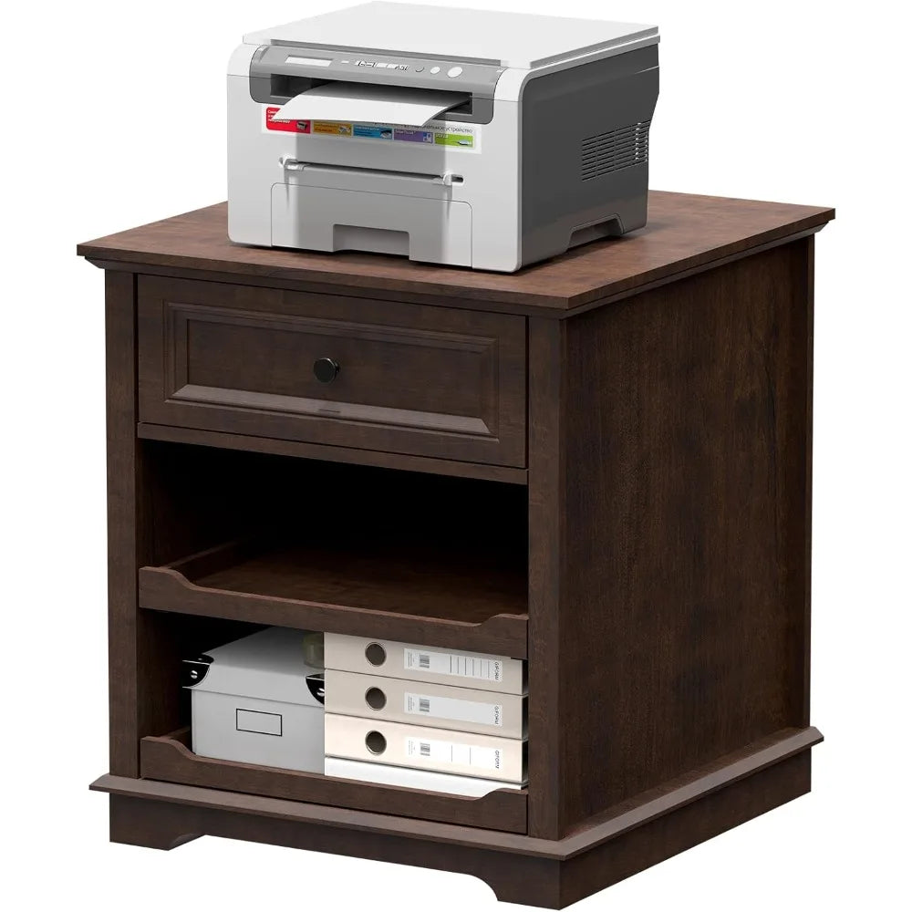 Lateral File Cabinet 3 Drawer File Cabinet with Charging Station, Wood Lateral Filing Cabinet, Printer Stand with Open Adjustabl