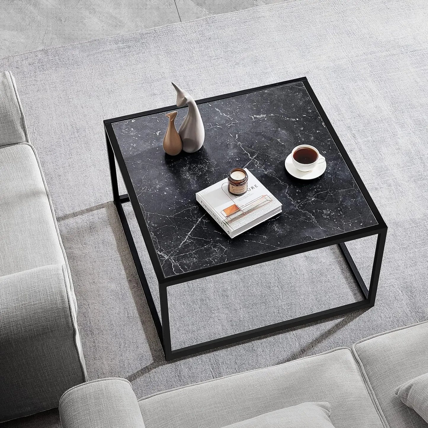 Black Coffee Table Small Square Coffee Tables Simple Modern Center Table for Home Office (27.6 * 27.6 * 15.7Inch)