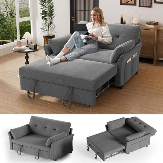 3 in 1 Convertible Sleeper Sofa Bed, Pull Out Couch Bed with Side Pocket & Reclining Backrest, Tool-Free Assembly,Customized