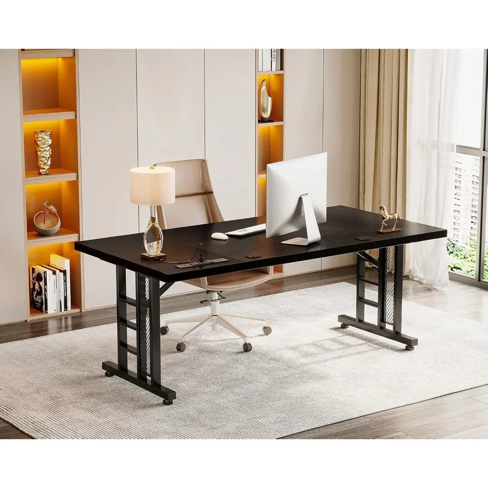 71 Inch Executive Desk with USB Ports, Computer Office Desk, Large Mordern Writing Table, Workstation Business Furniture for Ho