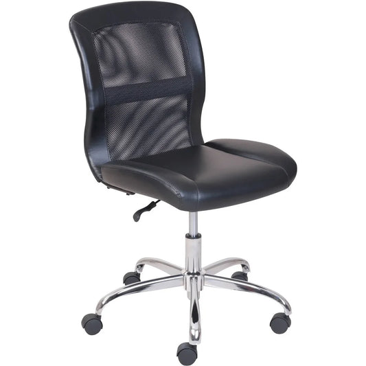Mid-Back Vinyl Mesh Office Chair with Padded Seat and Back Durable Metal Base Easy Rolling Casters Computer Desk Gaming Table