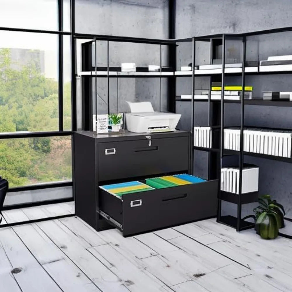 Lateral File Cabinet with Lock, 2 Drawer Large Metal Filing Cabinet, Home Office Lockable Storage Cabinet for Hanging Files Lett
