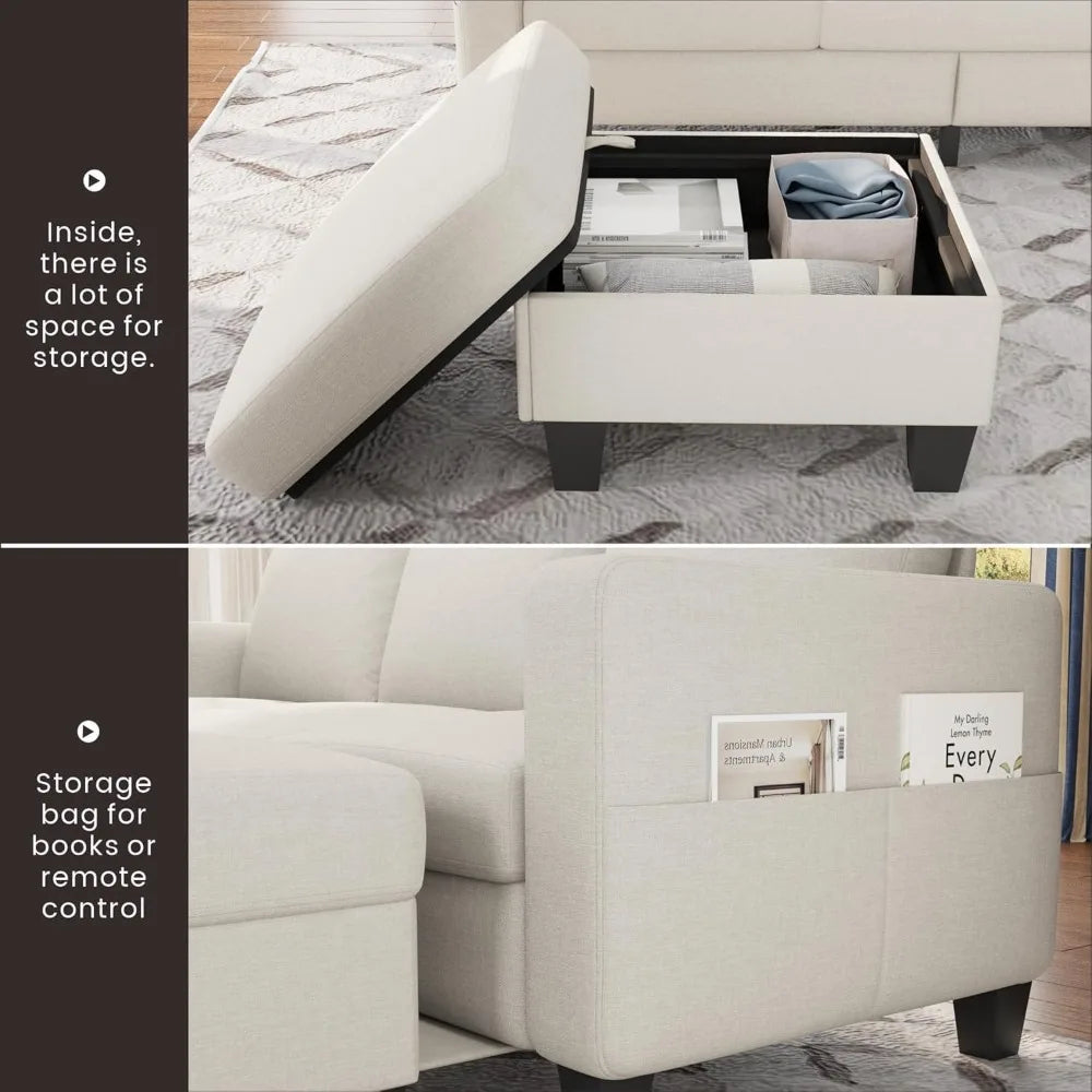 Sectional Sofa Couches for Living Room - 78''Convertible Modular Three-Seater L-Shaped Pet-Friendly Couch,Washable Sofa Cover-Be