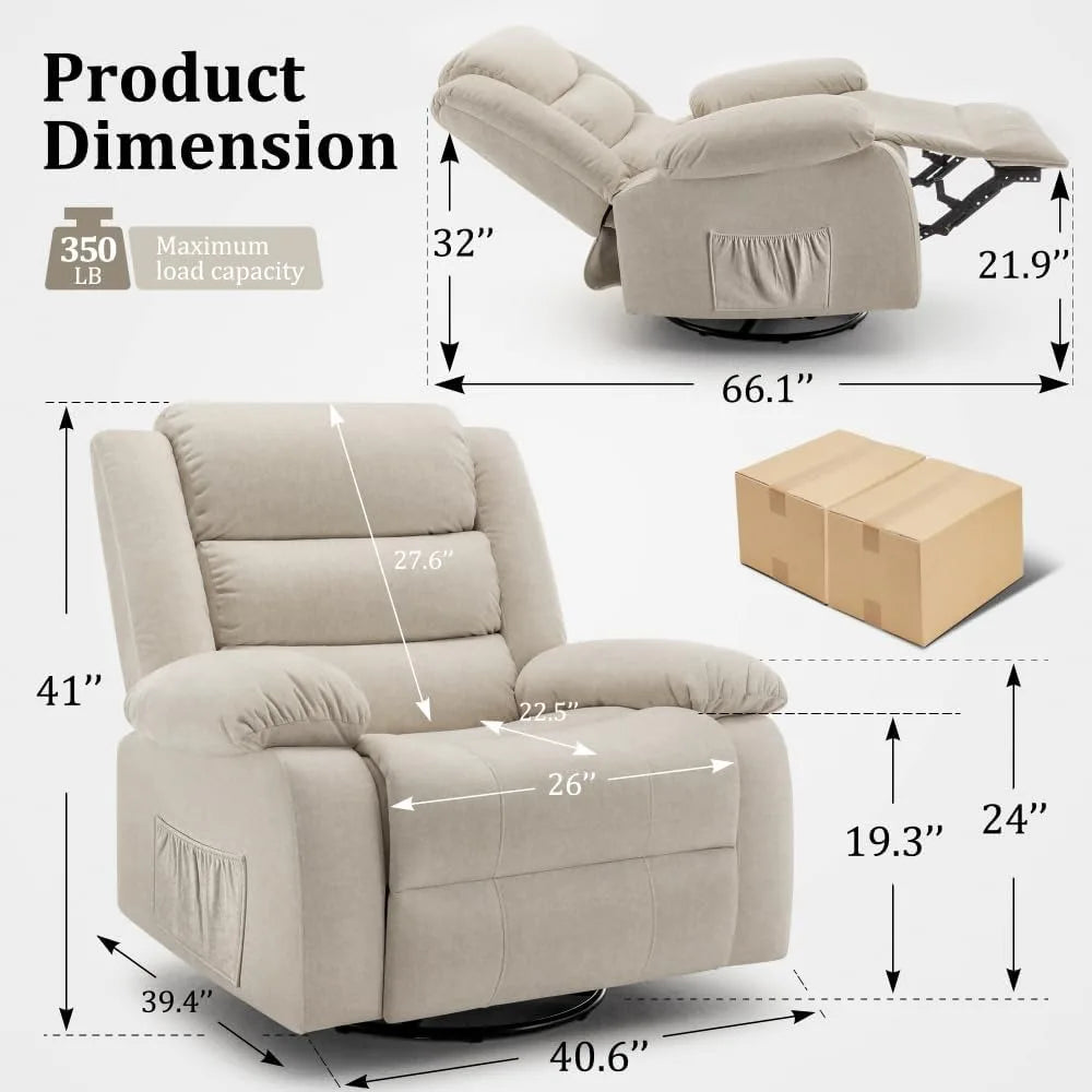 Recliner Chair, Wide Rocker Chair, Rocking Chair with Massage and Heat,360°Swivel Nursery Rocking Chairs, Oversized Recliner for