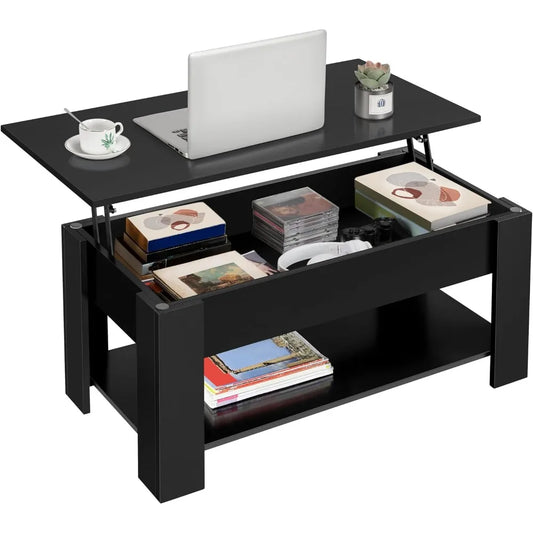 Wooden Coffee Table, Lift Top Coffee Table with Large Hidden Storage Shelf, Lift Tabletop Dining Tables for Living Room