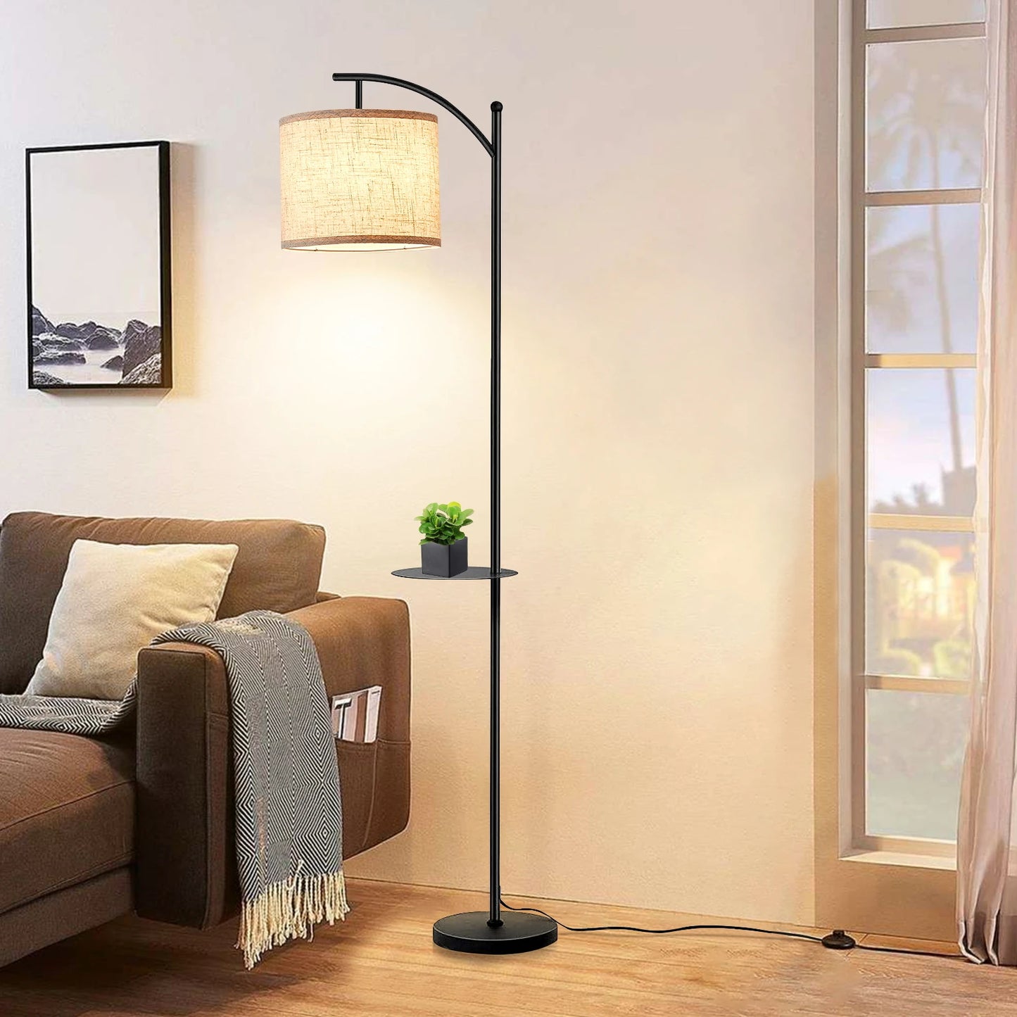 Floor Lamp With 3 Color Temperatures, Standing Lamp With Magnetic Remote Control For Bedroom, Living Room( 9W LED Bulb Included)