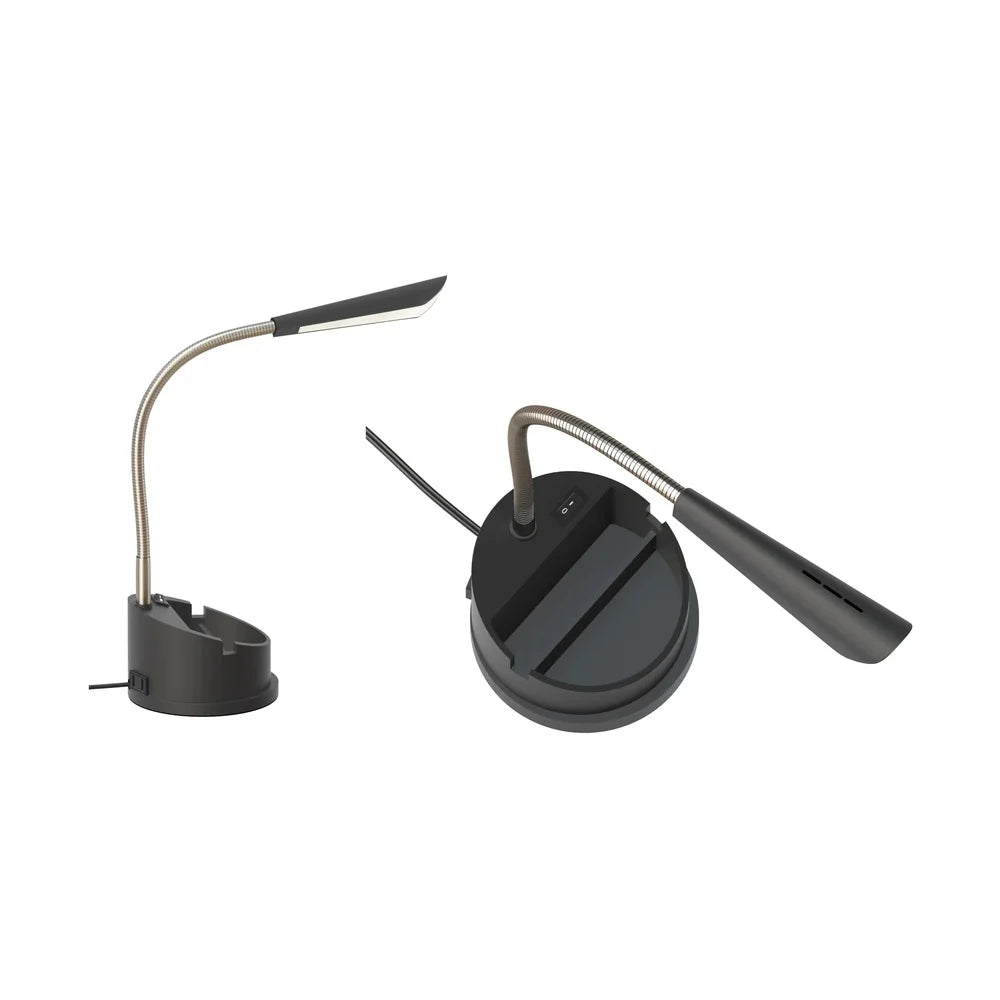 LED Desk Organizer Lamp with Adjustable Gooseneck AC Outlet Mobile Devices Modern Plastic Finish Home Office Dorm Study