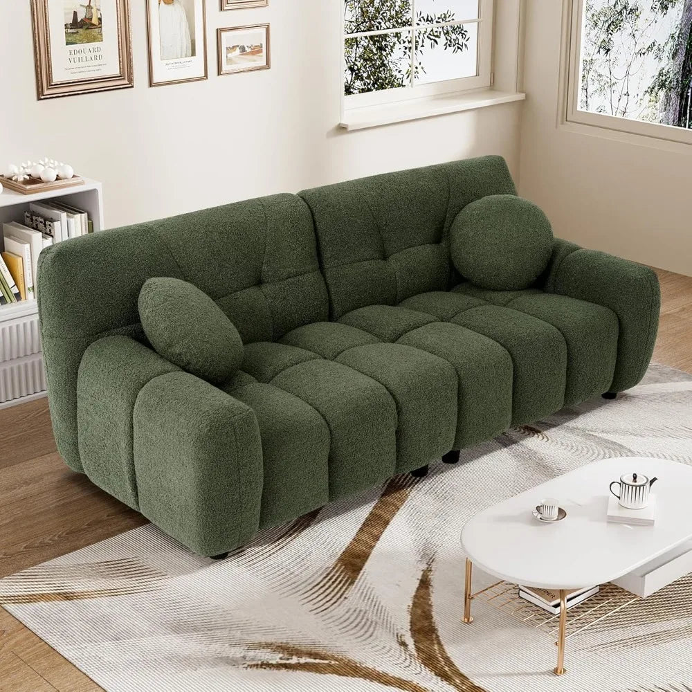 Boucle Cloud Sofa Couch, Comfy Deep Seat Sherpa Couch, 72.8" Cozy Teddy 2 Seat Marshmallow Couches with 2 Pillows,
