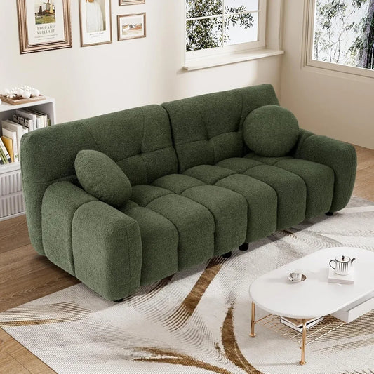 Boucle Cloud Sofa Couch, Comfy Deep Seat Sherpa Couch, 72.8" Cozy Teddy 2 Seat Marshmallow Couches with 2 Pillows,