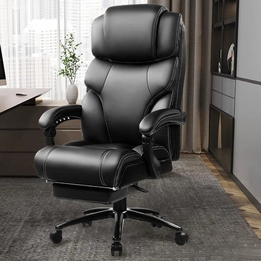 Big and Tall Office Chair 400LBS with Footrest, Heavy Duty Reclining Executive Desk Chairs, High Back Wide Seat Ergonomic Home C