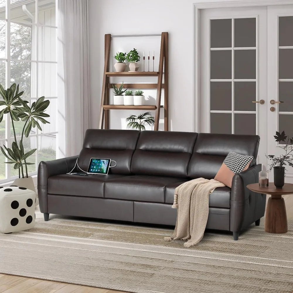85 "artificial leather office sofa with USB, modern 3-seater, stain resistant and 3-clustered plush cushions, office sofa