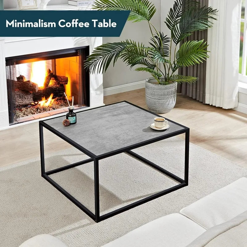Black Coffee Table Small Square Coffee Tables Simple Modern Center Table for Home Office (27.6 * 27.6 * 15.7Inch)
