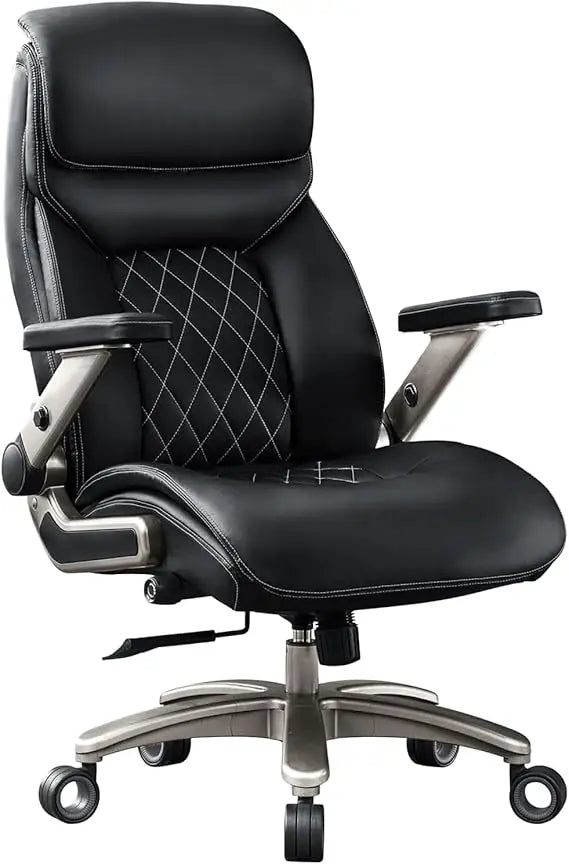 Big and Tall Office Chair with 5D Flip Arms, 600LBS PU Leather Executive Chair with Adjustable Lumbar Support 3'' Double Space W