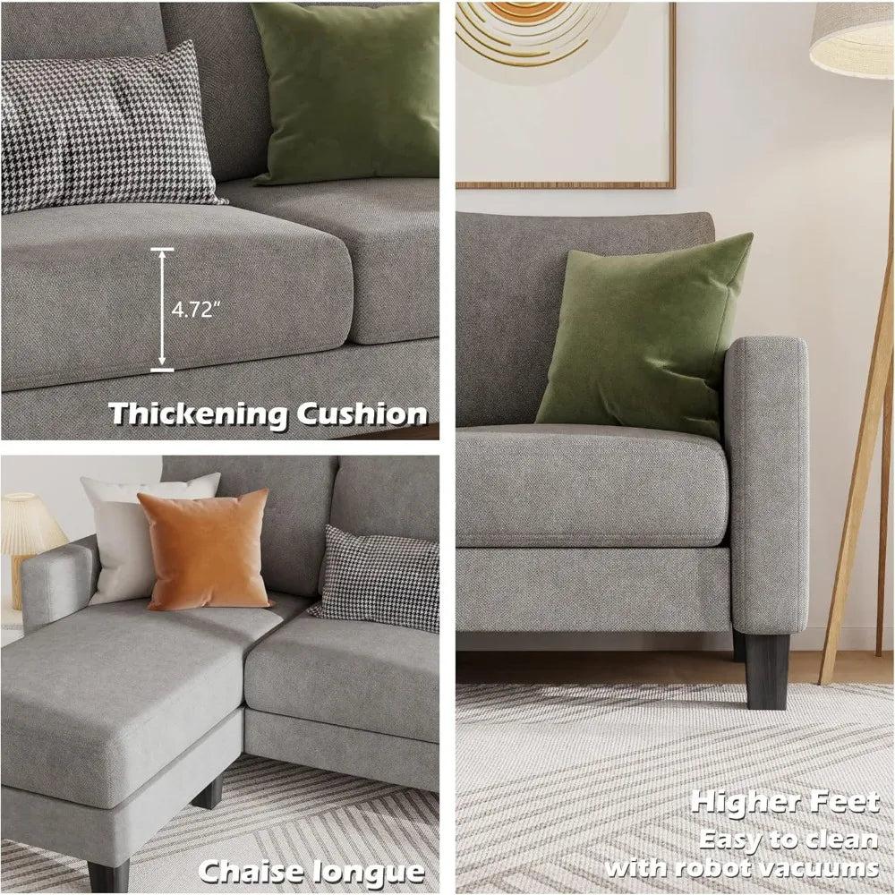 Convertible Sectional 3 L-Shaped Couch Soft Seat with Modern Linen Fabric
