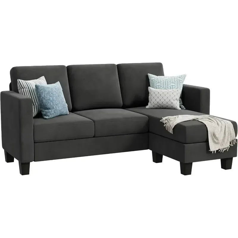 Convertible Sectional 3 L-Shaped Couch Soft Seat with Modern Linen Fabric, Space-saving Sofas