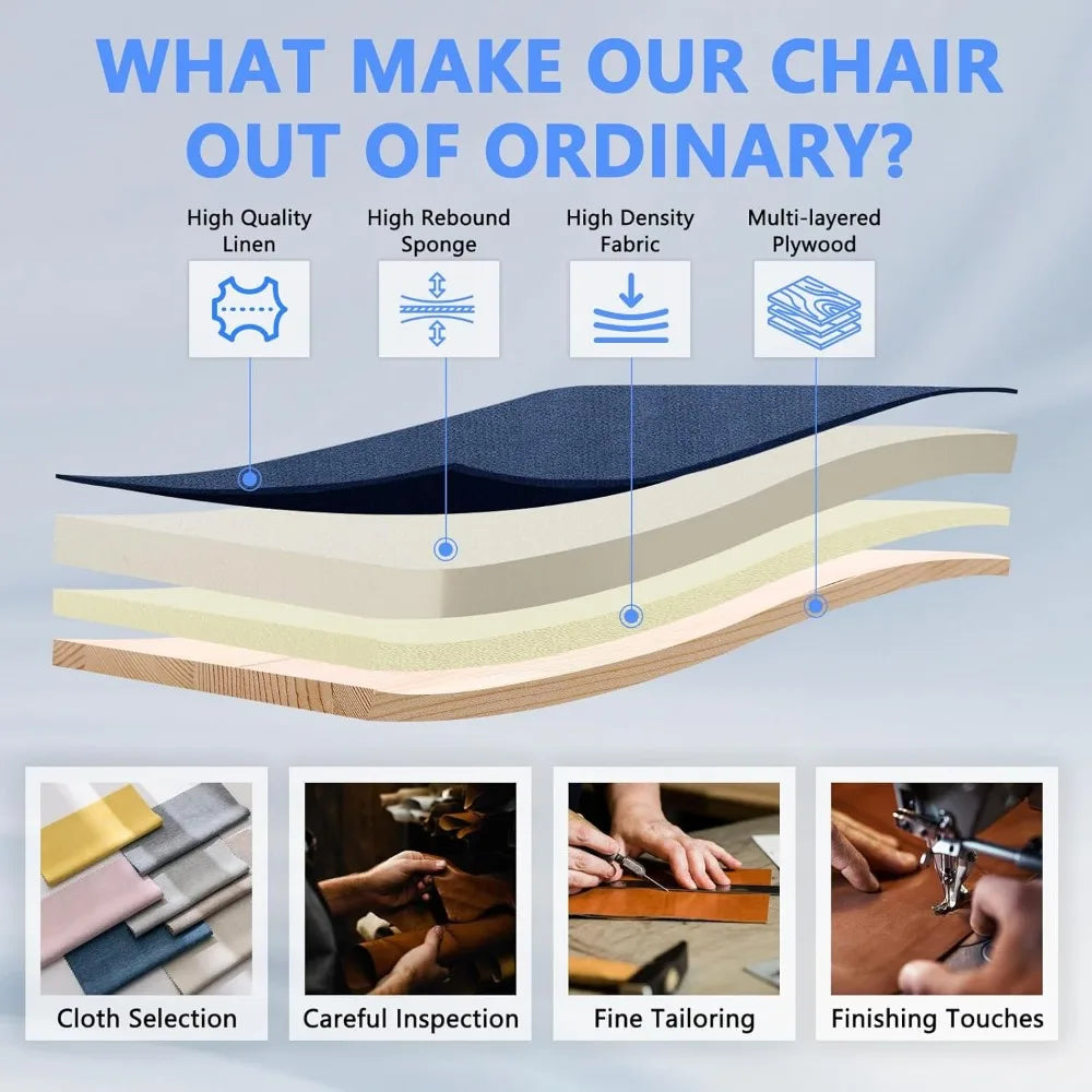 Blue Cloth Office Chair Fabric Covered Desk Chair, Adjustable Height Swivel Chairs Ergonomic Executive Chair with Arms and Whee
