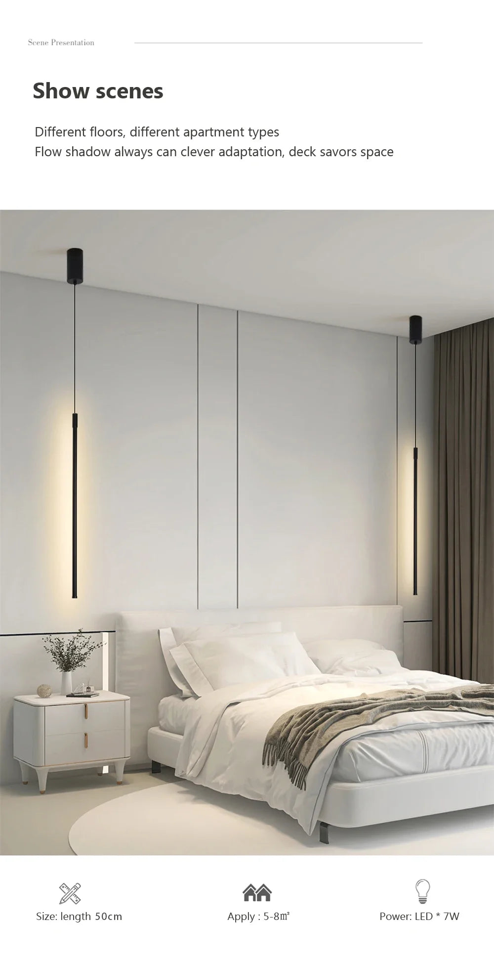 Modern LED Long Pendant Lights for Bedroom/Office  Hanging Lamp Background Chandeliers Design Line Lighting Fixtures